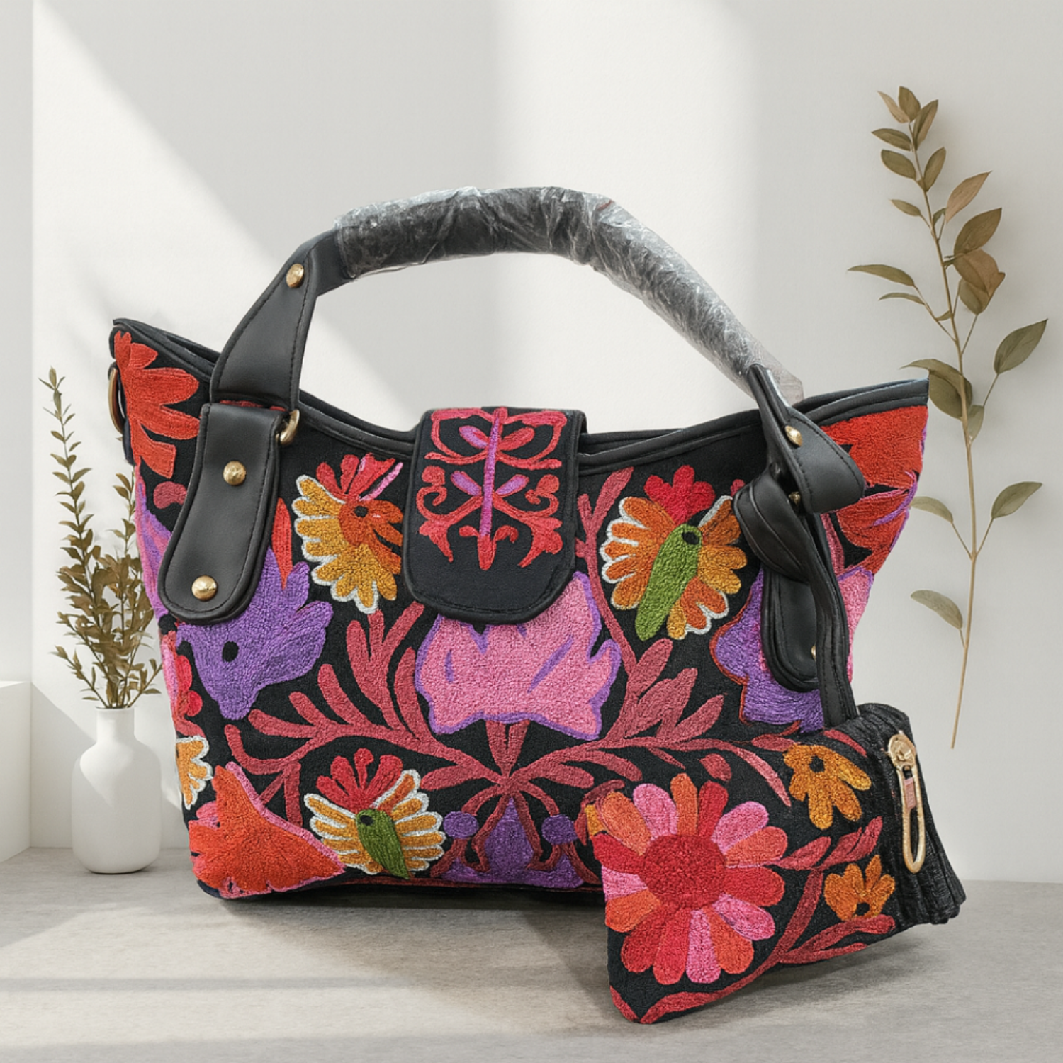 Pink Chinar Kashmiri Embroidered Handbag — ₹3,070